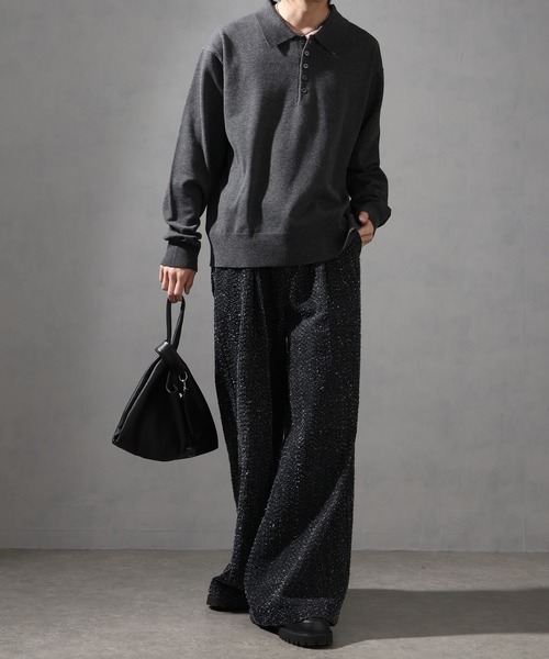 welise(ウェライズ)の「【welise/ウェライズ】ベーシックスムースニット ショート丈長袖ポロシャツ(ポロシャツ・メンズ・チャコールグレー/ブラック/アイボリー/ダークブルー/ホワイト/ワイン・L/M/S)」の16枚目の写真