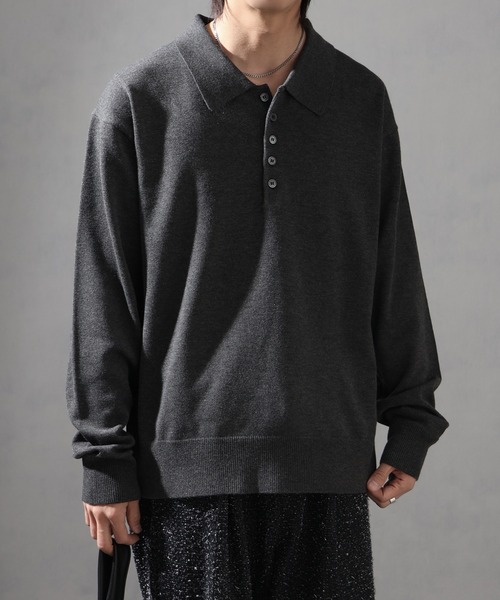 welise(ウェライズ)の「【welise/ウェライズ】ベーシックスムースニット ショート丈長袖ポロシャツ(ポロシャツ・メンズ・チャコールグレー/ブラック/アイボリー/ダークブルー/ホワイト/ワイン・L/M/S)」の15枚目の写真