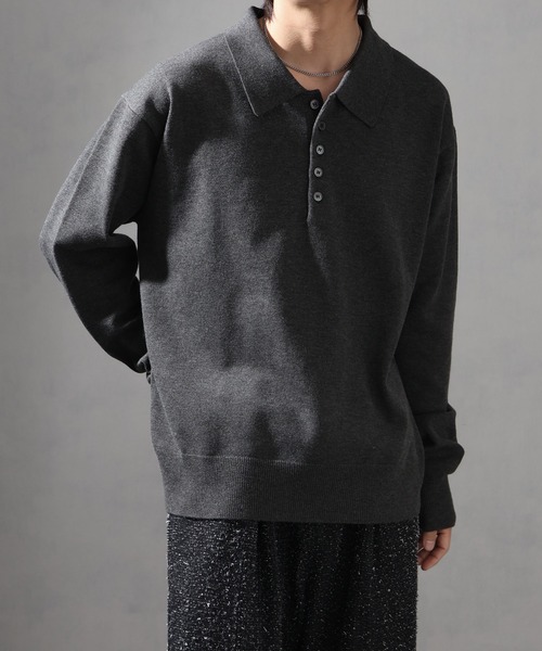 welise(ウェライズ)の「【welise/ウェライズ】ベーシックスムースニット ショート丈長袖ポロシャツ(ポロシャツ・メンズ・チャコールグレー/ブラック/アイボリー/ダークブルー/ホワイト/ワイン・L/M/S)」の14枚目の写真