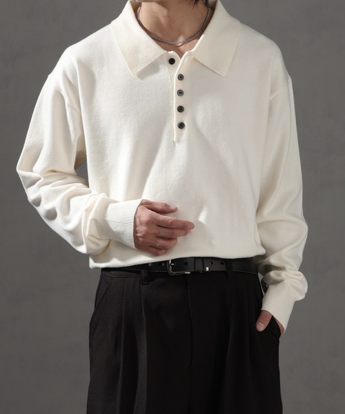 welise(ウェライズ)の「【welise/ウェライズ】ベーシックスムースニット ショート丈長袖ポロシャツ(ポロシャツ・メンズ・チャコールグレー/ブラック/アイボリー/ダークブルー/ホワイト/ワイン・L/M/S)」の22枚目の写真