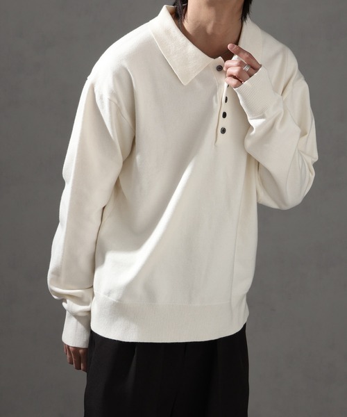 welise(ウェライズ)の「【welise/ウェライズ】ベーシックスムースニット ショート丈長袖ポロシャツ(ポロシャツ・メンズ・チャコールグレー/ブラック/アイボリー/ダークブルー/ホワイト/ワイン・L/M/S)」の11枚目の写真