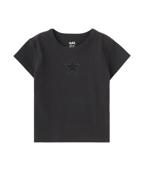 X-girl(エックスガール)の「SHEER STAR S/S BABY TEE(Tシャツ/カットソー・レディース・ブラック/ホワイト/ピンク・ONE SIZE)」の2枚目の写真