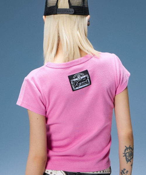 X-girl(エックスガール)の「SHEER STAR S/S BABY TEE(Tシャツ/カットソー・レディース・ブラック/ホワイト/ピンク・ONE SIZE)」の4枚目の写真