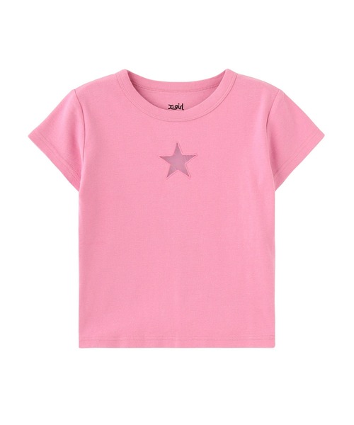 X-girl(エックスガール)の「SHEER STAR S/S BABY TEE(Tシャツ/カットソー・レディース・ブラック/ホワイト/ピンク・ONE SIZE)」の10枚目の写真