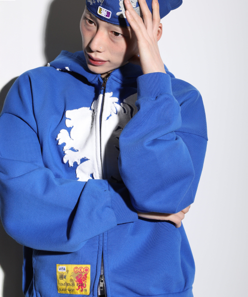GLACK(グラック)の「GHD039 キメラ アプリケ フードジップアップ (BLUE)(パーカー・レディース・その他・MEDIUM/LARGE)」の3枚目の写真