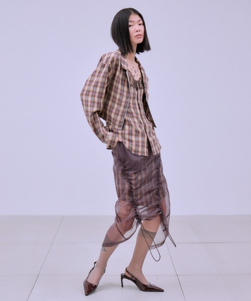 THINGS THAT MATTER(シングス ザット マター)の「CHECK SHEER LAYERED SKIRT / STRIPE SHEER LAYERED SKIRT / チェック シアー レイヤード スカート / ストライプ シアー レイヤード スカート(スカート・レディース・ネイビー/ブラウン・2/1)」の7枚目の写真