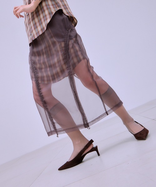 THINGS THAT MATTER(シングス ザット マター)の「CHECK SHEER LAYERED SKIRT / STRIPE SHEER LAYERED SKIRT / チェック シアー レイヤード スカート / ストライプ シアー レイヤード スカート(スカート・レディース・ネイビー/ブラウン・2/1)」の5枚目の写真