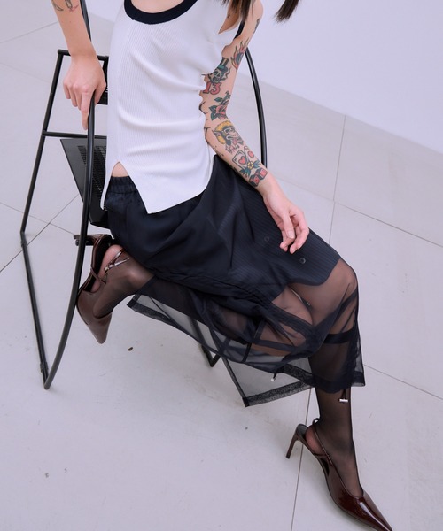 THINGS THAT MATTER(シングス ザット マター)の「CHECK SHEER LAYERED SKIRT / STRIPE SHEER LAYERED SKIRT / チェック シアー レイヤード スカート / ストライプ シアー レイヤード スカート(スカート・レディース・ネイビー/ブラウン・2/1)」の10枚目の写真