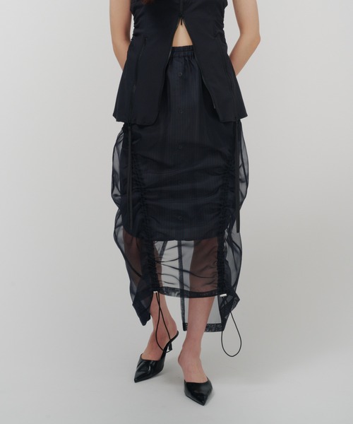 THINGS THAT MATTER(シングス ザット マター)の「CHECK SHEER LAYERED SKIRT / STRIPE SHEER LAYERED SKIRT / チェック シアー レイヤード スカート / ストライプ シアー レイヤード スカート(スカート・レディース・ネイビー/ブラウン・2/1)」の13枚目の写真