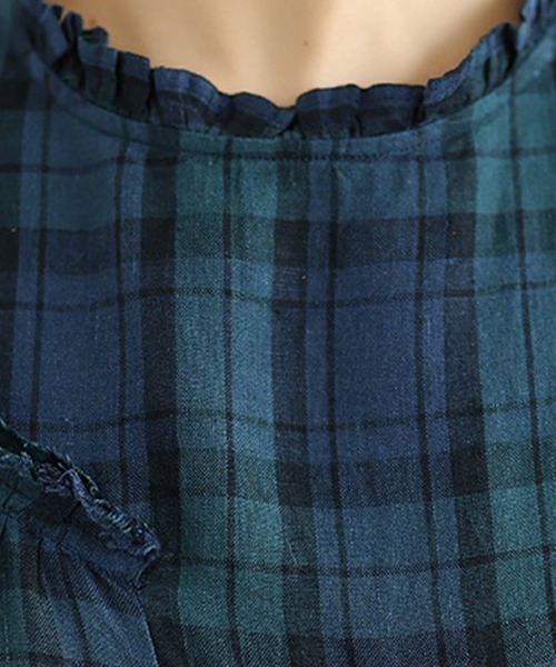 Flugge(フラッジー)の「ノースリーブチェックロングワンピース(ワンピース・レディース・ブルー・LARGE/MEDIUM)」の4枚目の写真