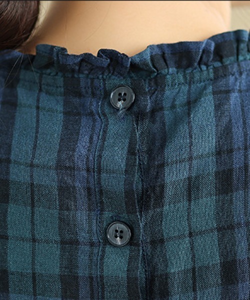Flugge(フラッジー)の「ノースリーブチェックロングワンピース(ワンピース・レディース・ブルー・LARGE/MEDIUM)」の8枚目の写真