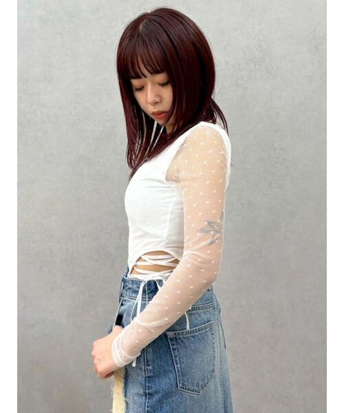 EVRIS(エヴリス)の「レースアップボディースーツ 春服(Tシャツ/カットソー・レディース・ホワイト/ブラック/その他1・FREE)」の2枚目の写真