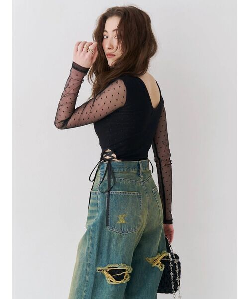 EVRIS(エヴリス)の「レースアップボディースーツ 春服(Tシャツ/カットソー・レディース・ホワイト/ブラック/その他1・FREE)」の4枚目の写真