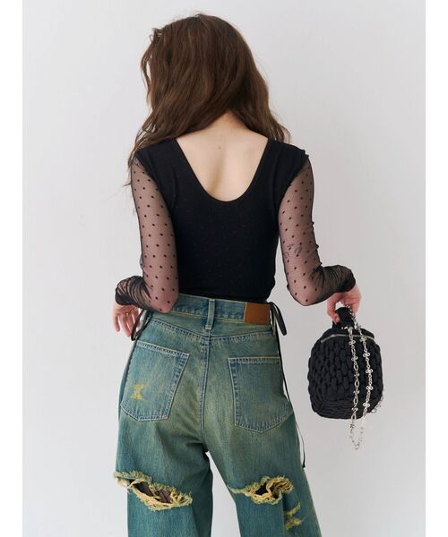 EVRIS(エヴリス)の「レースアップボディースーツ 春服(Tシャツ/カットソー・レディース・ホワイト/ブラック/その他1・FREE)」の5枚目の写真