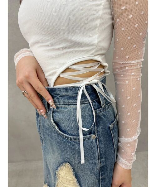 EVRIS(エヴリス)の「レースアップボディースーツ 春服(Tシャツ/カットソー・レディース・ホワイト/ブラック/その他1・FREE)」の8枚目の写真