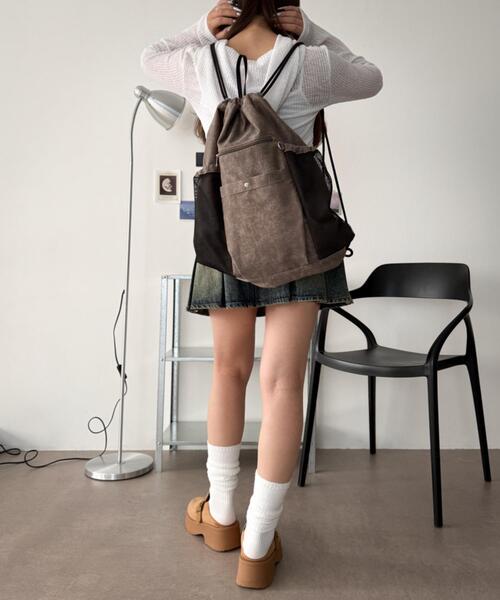 WEGO（ウィゴー）の「WEGO/サイドメッシュポケットナップサック（バックパック/リュック・レディース・ブラック/ブラウン系その他/スミクロ・FREE）」の14枚目の写真