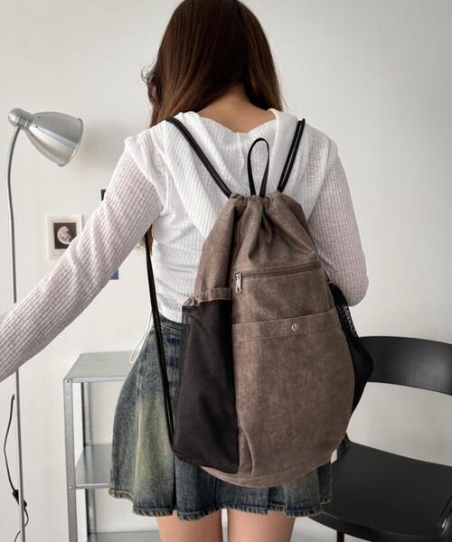 WEGO（ウィゴー）の「WEGO/サイドメッシュポケットナップサック（バックパック/リュック・レディース・ブラック/ブラウン系その他/スミクロ・FREE）」の18枚目の写真