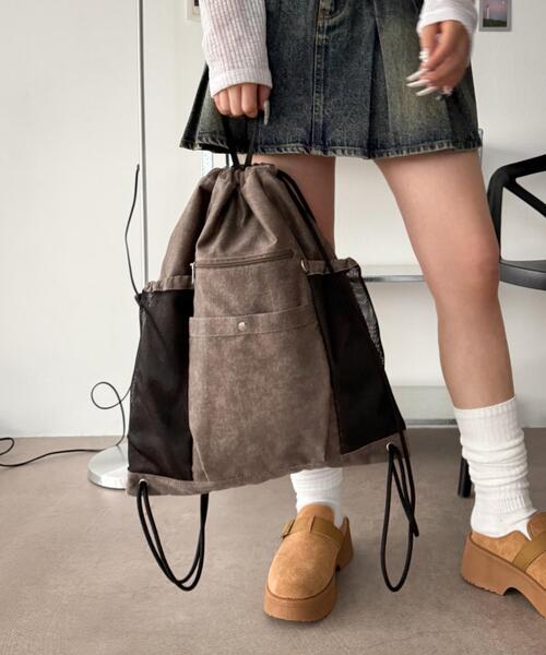 WEGO（ウィゴー）の「WEGO/サイドメッシュポケットナップサック（バックパック/リュック・レディース・ブラック/ブラウン系その他/スミクロ・FREE）」の19枚目の写真