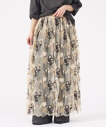 【Le Melange/ル・メランジュ】刺繍チュールスカート/花柄/レイヤード/透け感【WEB限定】
