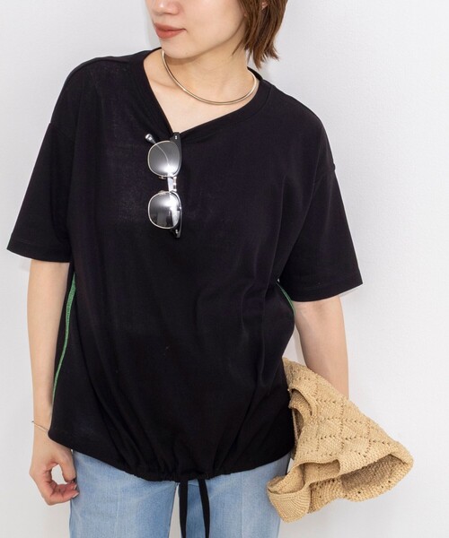 Rie Miller（リエミラー）の「ウォッシャブルドローストTシャツ（Tシャツ/カットソー・レディース・ブラック/ホワイト/ブラウン・38）」の2枚目の写真