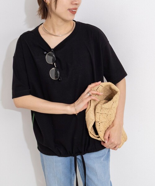 Rie Miller（リエミラー）の「ウォッシャブルドローストTシャツ（Tシャツ/カットソー・レディース・ブラック/ホワイト/ブラウン・38）」の4枚目の写真