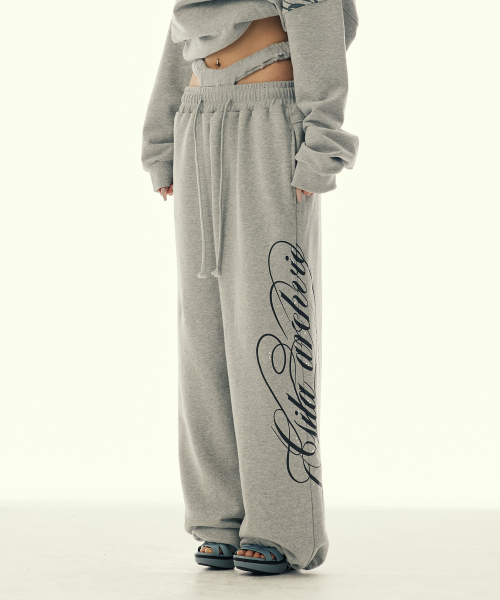 セール】CUT-OUT DOUBLE WAIST SWEAT PANTS_GREY（スウェットパンツ