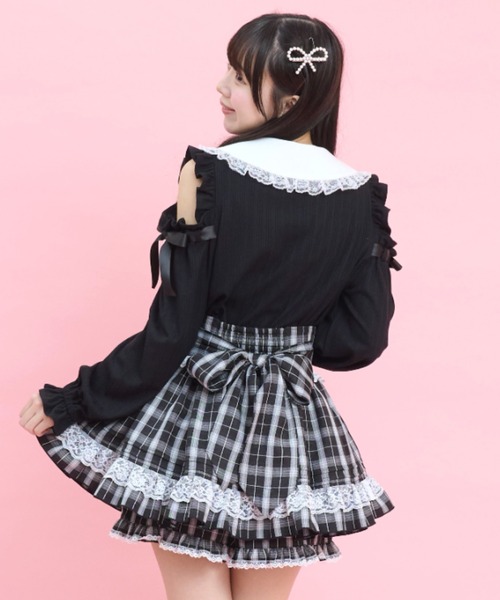 Secret Honey(シークレットハニー)の「肩開きレースアップカットソー(Tシャツ/カットソー・レディース・ブラック/オフホワイト・FREE)」の7枚目の写真