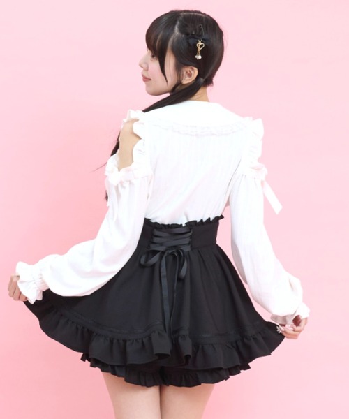 Secret Honey(シークレットハニー)の「肩開きレースアップカットソー(Tシャツ/カットソー・レディース・ブラック/オフホワイト・FREE)」の4枚目の写真