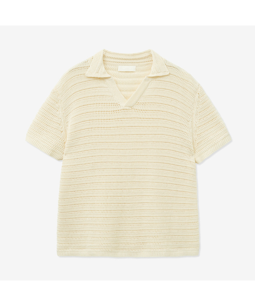 MINAV（ミナブ）の「クロシェカラー ニット [4COLOR]（ポロシャツ・メンズ・ブラック/アイボリー/ネイビー/ブラウン・MEDIUM/LARGE/X-LARGE）」の2枚目の写真