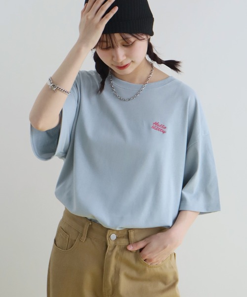 sanrio(サンリオ)の「【Sanrio/サンリオ】日焼けシリーズ サガラ刺繍 クルーネック半袖Tシャツ(Tシャツ/カットソー・レディース・サックスブルー/杢グレー/スミクロ/オフホワイト・M/L)」の9枚目の写真