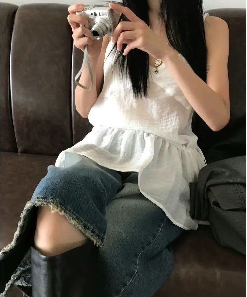 LADY LIKE(レディライク)の「【春夏新作】ウエスト絞りミニ丈楊柳キャミチュニック(その他トップス・レディース・ホワイト/ブラック・M)」の16枚目の写真