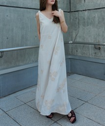 lace embroidery twist sleeve long dress /レース刺繍ロングドレス