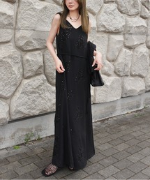 lace embroidery twist sleeve long dress /レース刺繍ロングドレス