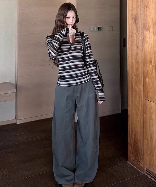 Alvia(アルビア)の「ストライプ長袖Tシャツ(Tシャツ/カットソー・レディース・グレー・M)」の10枚目の写真