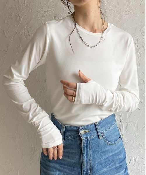 00s sabotage カットソー　長袖　M ホワイト　ドイツ セール】UVカット 接触冷感 抗菌防臭 指穴付き サムホール 長袖ロングT