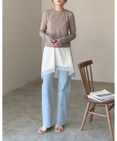 She's Closet(シーズクローゼット)の「UVカット 接触冷感 抗菌防臭 指穴付き サムホール 長袖ロングTシャツ カットソー(Tシャツ/カットソー・レディース・ブラック/ベージュ/ホワイト・FREE)」の16枚目の写真