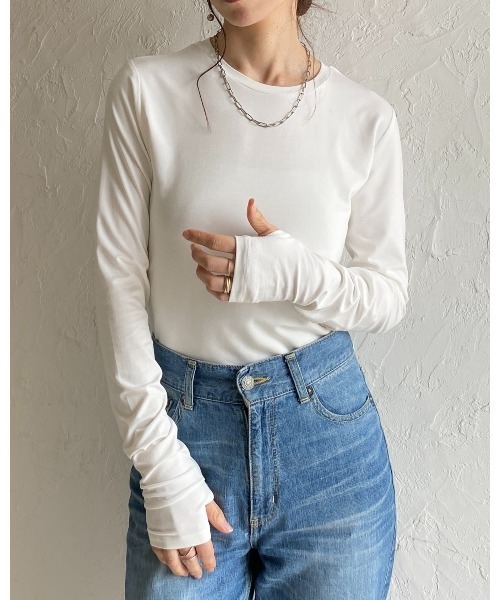 She's Closet(シーズクローゼット)の「UVカット 接触冷感 抗菌防臭 指穴付き サムホール 長袖ロングTシャツ カットソー(Tシャツ/カットソー・レディース・ブラック/ベージュ/ホワイト・FREE)」の20枚目の写真