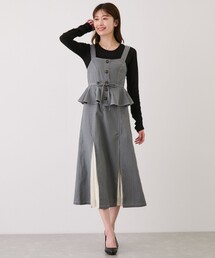 プリーツ切替配色ステッチジャンスカ