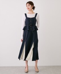 プリーツ切替配色ステッチジャンスカ
