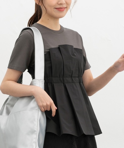 Honeys(ハニーズ)の「【ハニさら・接触冷感・UVカット】ドッキングトップス(Tシャツ/カットソー・レディース・ブラック/ブラウン/スミクロ/ベージュ・L/LL/M/S)」の2枚目の写真