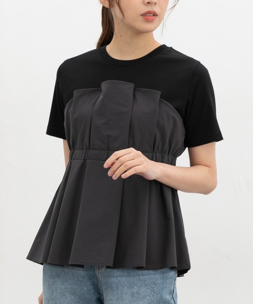 Honeys(ハニーズ)の「【ハニさら・接触冷感・UVカット】ドッキングトップス(Tシャツ/カットソー・レディース・ブラック/ブラウン/スミクロ/ベージュ・L/LL/M/S)」の8枚目の写真
