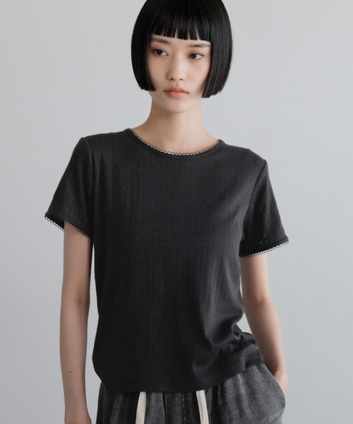 LOWRYS FARM(ローリーズファーム)の「パターンメッシュT 710514(Tシャツ/カットソー・レディース・ホワイト/ブラック/グレー・FREE)」の1枚目の写真