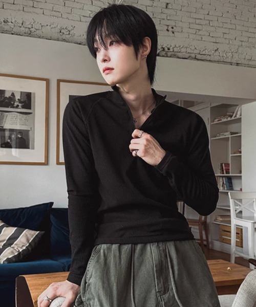 NOWLE(ノウル)の「【NOWLE】タイトフィット ハーフジップ ラグラン リブ ロンT / スリムフィット(Tシャツ/カットソー・メンズ・ブラック・LARGE/X-LARGE/MEDIUM)」の3枚目の写真