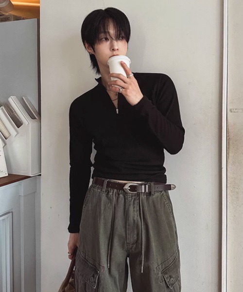 NOWLE(ノウル)の「【NOWLE】タイトフィット ハーフジップ ラグラン リブ ロンT / スリムフィット(Tシャツ/カットソー・メンズ・ブラック・LARGE/X-LARGE/MEDIUM)」の5枚目の写真