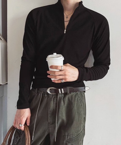 NOWLE(ノウル)の「【NOWLE】タイトフィット ハーフジップ ラグラン リブ ロンT / スリムフィット(Tシャツ/カットソー・メンズ・ブラック・LARGE/X-LARGE/MEDIUM)」の6枚目の写真