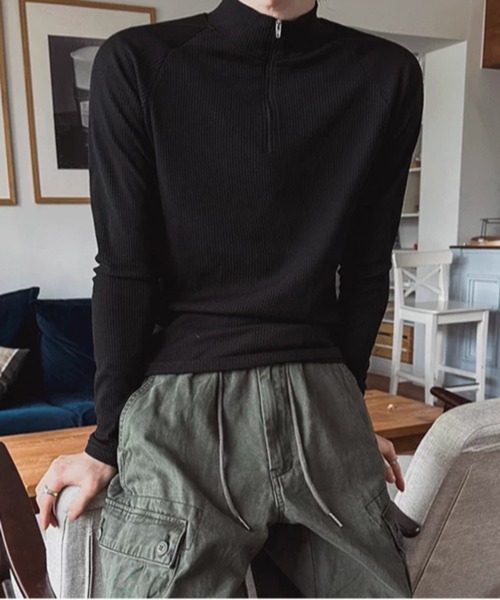 NOWLE(ノウル)の「【NOWLE】タイトフィット ハーフジップ ラグラン リブ ロンT / スリムフィット(Tシャツ/カットソー・メンズ・ブラック・LARGE/X-LARGE/MEDIUM)」の8枚目の写真