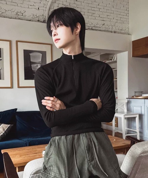 NOWLE(ノウル)の「【NOWLE】タイトフィット ハーフジップ ラグラン リブ ロンT / スリムフィット(Tシャツ/カットソー・メンズ・ブラック・LARGE/X-LARGE/MEDIUM)」の9枚目の写真