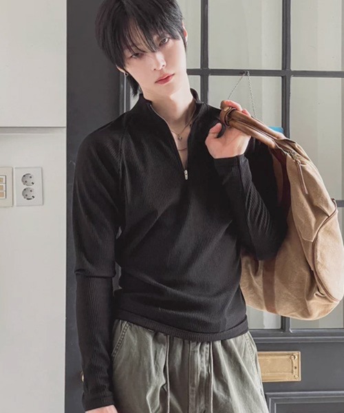 NOWLE(ノウル)の「【NOWLE】タイトフィット ハーフジップ ラグラン リブ ロンT / スリムフィット(Tシャツ/カットソー・メンズ・ブラック・LARGE/X-LARGE/MEDIUM)」の13枚目の写真
