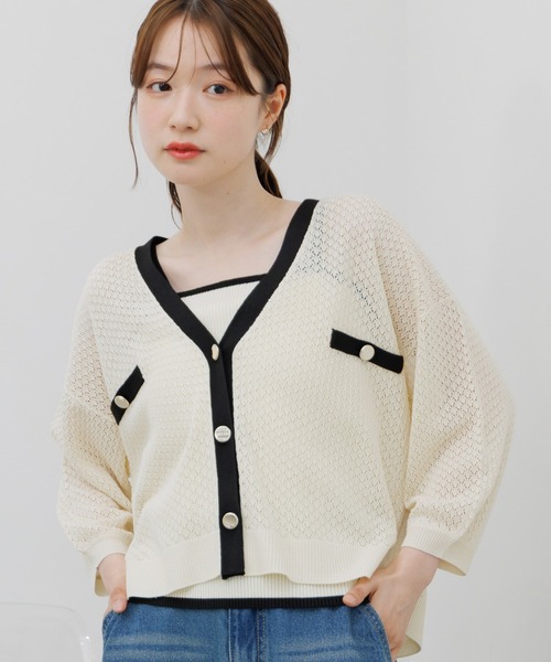 RETRO GIRL(レトロガール)の「【セットアイテム】金釦透かし編みニットセット(ニット/セーター・レディース・ブラック/オフホワイト/ブルー・FREE)」の1枚目の写真