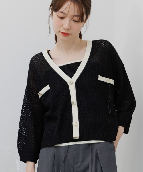 RETRO GIRL(レトロガール)の「【セットアイテム】金釦透かし編みニットセット(ニット/セーター・レディース・ブラック/オフホワイト/ブルー・FREE)」の2枚目の写真